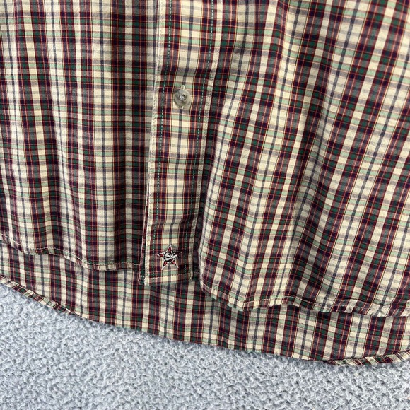 Wrangler PBR Shirt Men's Extra Large Beige Green Red Check Rodeo Western Cotton - Picture 3 of 11